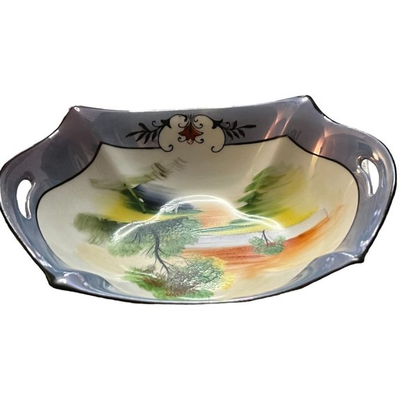 Vtg 1920s NORITAKE Lusterware Porcelain Handpainted Art Double Handle Swan Japan - Picture 3 of 10